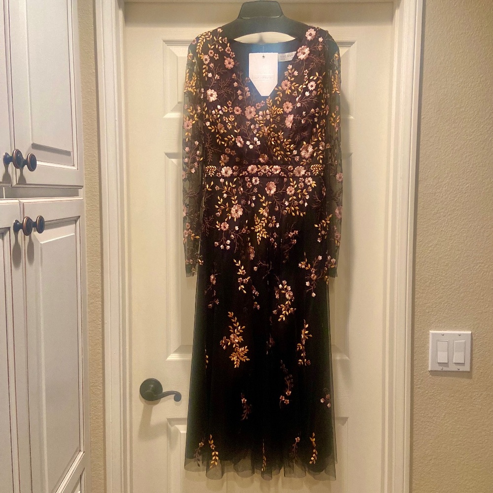 Mac Duggal Illusion Embroidered Midi Dress - NWT